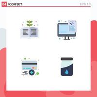 Pictogram Set of 4 Simple Flat Icons of book credit coding files credit Editable Vector Design Elements