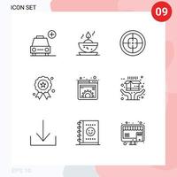 Pack of 9 Modern Outlines Signs and Symbols for Web Print Media such as document medal badge independence day holiday Editable Vector Design Elements