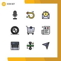 Universal Icon Symbols Group of 9 Modern Filledline Flat Colors of buy player letter note music Editable Vector Design Elements