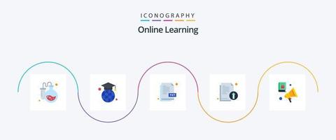 paquete de iconos de 5 planos de aprendizaje en línea, incluido el habla. literatura. TXT. archivo. documentos vector