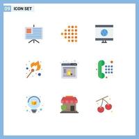 Set of 9 Commercial Flat Colors pack for communication browser learning marketing stick Editable Vector Design Elements