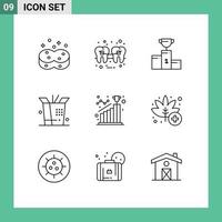 Outline Pack of 9 Universal Symbols of achievement wok wire food cup Editable Vector Design Elements