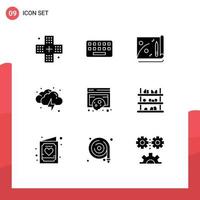 Set of 9 Commercial Solid Glyphs pack for cookies weather key thunder cloud Editable Vector Design Elements