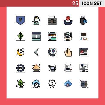 25 User Interface Filled line Flat Color Pack of modern Signs and Symbols of signal devices briefcase computers deny Editable Vector Design Elements