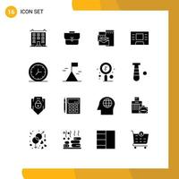 Modern Set of 16 Solid Glyphs Pictograph of wall clock workbag finance corporate Editable Vector Design Elements