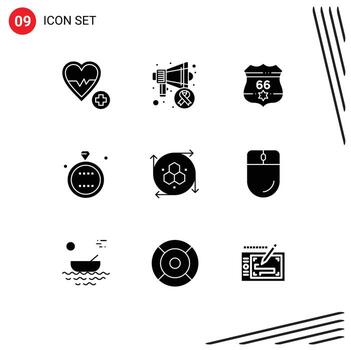 9 User Interface Solid Glyph Pack of modern Signs and Symbols of computer graphics ring american holiday celebration Editable Vector Design Elements