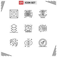 Pictogram Set of 9 Simple Outlines of farm stack expand layers investment Editable Vector Design Elements