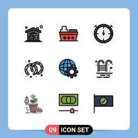 9 Thematic Vector Filledline Flat Colors and Editable Symbols of park swimming pool timer internet control Editable Vector Design Elements