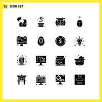 16 Thematic Vector Solid Glyphs and Editable Symbols of copyright business shopping computer mouse Editable Vector Design Elements