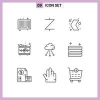 9 Universal Outline Signs Symbols of connection love direction day bag Editable Vector Design Elements