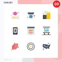 Group of 9 Flat Colors Signs and Symbols for computer server mobile gift box mobile christmas Editable Vector Design Elements