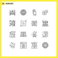 16 Universal Outline Signs Symbols of piece jigsaw optimization business technology Editable Vector Design Elements