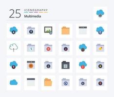 paquete de iconos multimedia de 25 colores planos que incluye carga. nube. recargar. ventana. aplicación vector