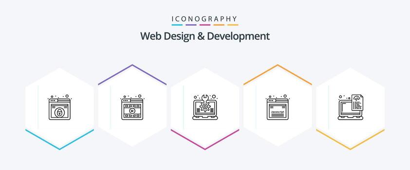 Web Design And Development 25 Line icon pack including device. javascript. creative. development. laptop vector