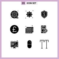 User Interface Pack of 9 Basic Solid Glyphs of web money artificial coin technology Editable Vector Design Elements