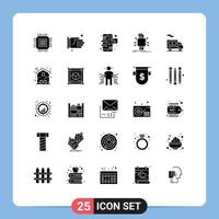 Pack of 25 Modern Solid Glyphs Signs and Symbols for Web Print Media such as reporting datum office data mobile phone Editable Vector Design Elements