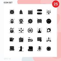 Modern Set of 25 Solid Glyphs and symbols such as level balance scale shop balance switch Editable Vector Design Elements