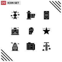 Set of 9 Modern UI Icons Symbols Signs for learning blogging multimedia blogger rainy Editable Vector Design Elements