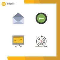 Mobile Interface Flat Icon Set of 4 Pictograms of message study application interface business Editable Vector Design Elements