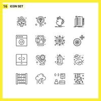 Universal Icon Symbols Group of 16 Modern Outlines of document check imagination checklist process Editable Vector Design Elements