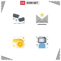 Mobile Interface Flat Icon Set of 4 Pictograms of cctv mardi gras surveillance favorite whistle Editable Vector Design Elements