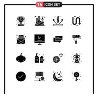 Pack of 16 creative Solid Glyphs of email turning artwork indicator arrows Editable Vector Design Elements