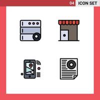 Group of 4 Modern Filledline Flat Colors Set for database iot building shop share Editable Vector Design Elements