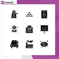 Modern Set of 9 Solid Glyphs Pictograph of laurel education golden mobile encryption Editable Vector Design Elements