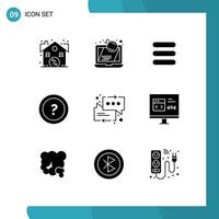 Pictogram Set of 9 Simple Solid Glyphs of chat question laptop information about Editable Vector Design Elements