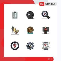 9 User Interface Filledline Flat Color Pack of modern Signs and Symbols of target harmony ball friendship agreement Editable Vector Design Elements