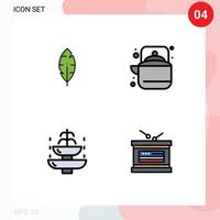 conjunto de 4 iconos de interfaz de usuario modernos símbolos signos para vacaciones de plumas camping turismo de té elementos de diseño vectorial editables vector