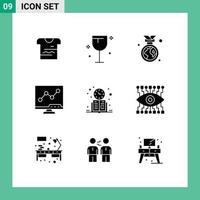 9 iconos creativos signos y símbolos modernos del entorno de carta de vino lcd de libro elementos de diseño vectorial editables vector