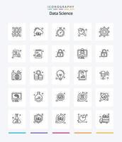 Creative Data Science 25 OutLine icon pack  Such As cogwheel. search. big data. graph. time vector