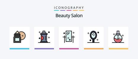 la línea del salón de belleza llenó el paquete de 5 íconos que incluye una mesa de espejo. tocador. peluquería. mesa de belleza salón. diseño de iconos creativos vector