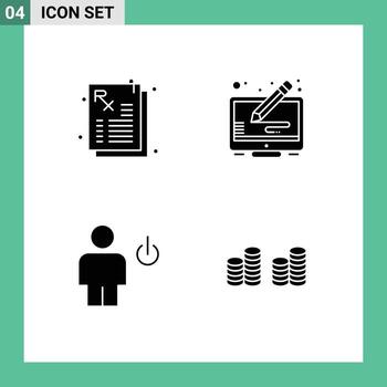 4 Universal Solid Glyphs Set for Web and Mobile Applications medicine energy copy screen standby Editable Vector Design Elements