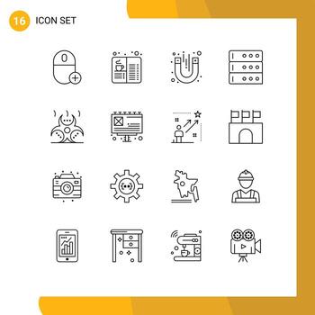 Group of 16 Outlines Signs and Symbols for biohazard database drink data test Editable Vector Design Elements