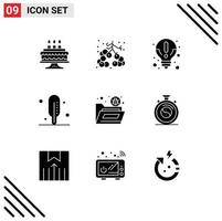 Pictogram Set of 9 Simple Solid Glyphs of virus folder idea file thermometer Editable Vector Design Elements