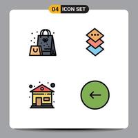 4 Universal Filledline Flat Colors Set for Web and Mobile Applications bag house surprise square buttons Editable Vector Design Elements