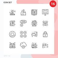 Set of 16 Vector Outlines on Grid for online delivery bill commerce purchase Editable Vector Design Elements