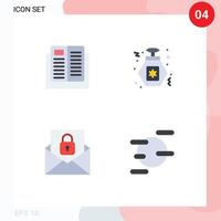 Mobile Interface Flat Icon Set of 4 Pictograms of e email learning night lock Editable Vector Design Elements