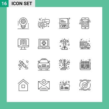 conjunto de 16 iconos de interfaz de usuario modernos signos de símbolos para elementos de diseño de vector editables de celda de red de tarjeta de computadora ontechnology