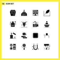 16 User Interface Solid Glyph Pack of modern Signs and Symbols of gloves cafe computer tree leaf Editable Vector Design Elements