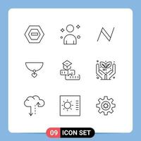 Group of 9 Modern Outlines Set for school knowledge blockchain education heart Editable Vector Design Elements