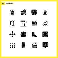 Solid Glyph Pack of 16 Universal Symbols of coding magnet mask love attract Editable Vector Design Elements