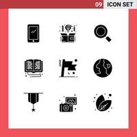 Group of 9 Modern Solid Glyphs Set for online learning library idea education magnify Editable Vector Design Elements