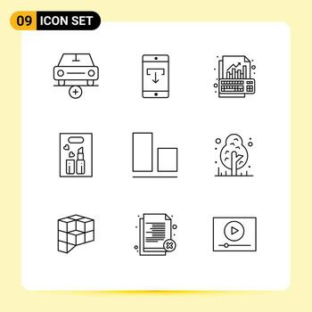 Group of 9 Outlines Signs and Symbols for cosmetics lipstick mobile keyboard graph Editable Vector Design Elements