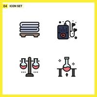 Mobile Interface Filledline Flat Color Set of 4 Pictograms of spa test flask hobbies chemical laboratory laboratory Editable Vector Design Elements