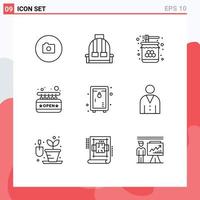 Pack of 9 Modern Outlines Signs and Symbols for Web Print Media such as locker shop bee open sweet Editable Vector Design Elements