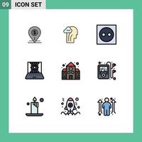 Modern Set of 9 Filledline Flat Colors Pictograph of engineering applied science mind plug electricity Editable Vector Design Elements