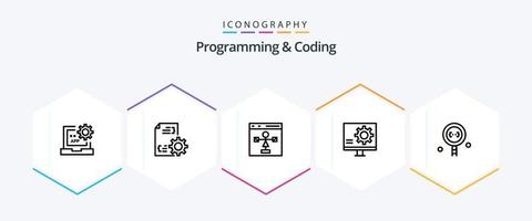 Programming And Coding 25 Line icon pack including development. bug. management. programming. development vector